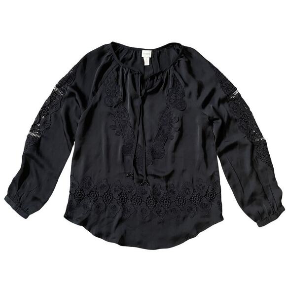 Chico’s Black Embroidered Boho Blouse | M/L (Sz 1) | Johnny Was Inspired NWOT - Picture 1 of 10
